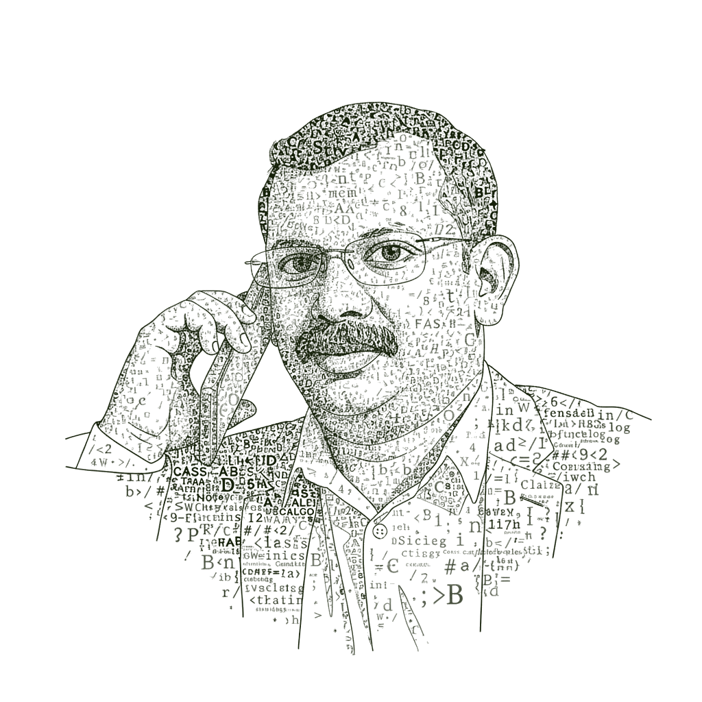 Portrait of Avaronnan Veetil Abhinesh, rendered in code and letters